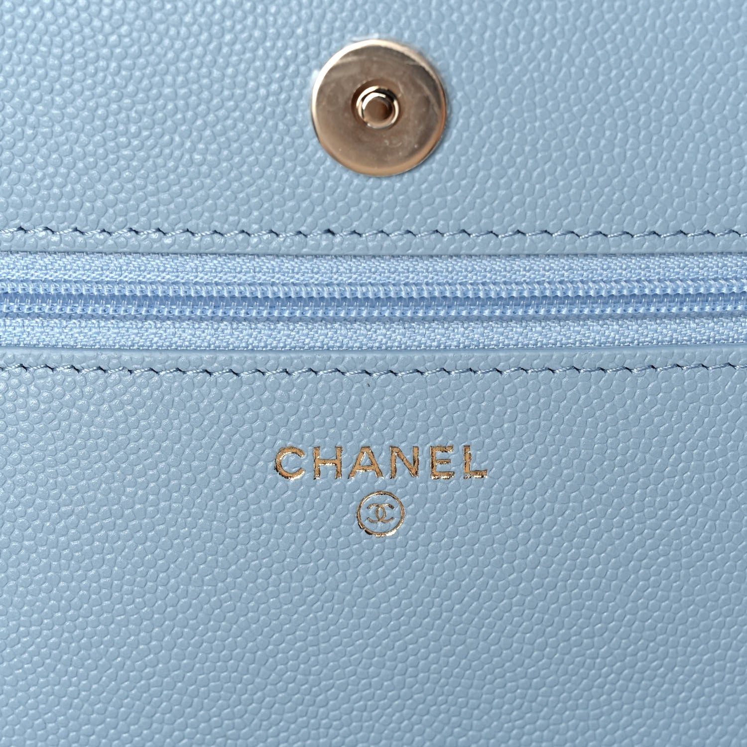 Chanel Caviar Quilted Crystal CC Wallet On Chain WOC Light Blue 6 of 12