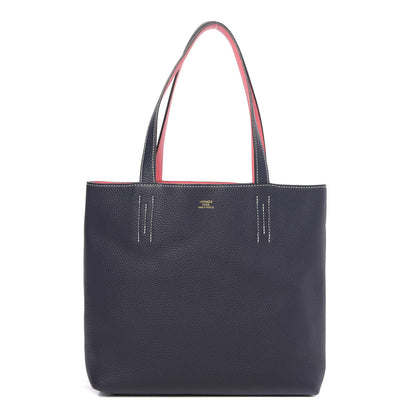 Hermes Taurillon Clemence Double Sens 30 Reversible Tote Bleu Nuit Rose Azalee 1 of 15