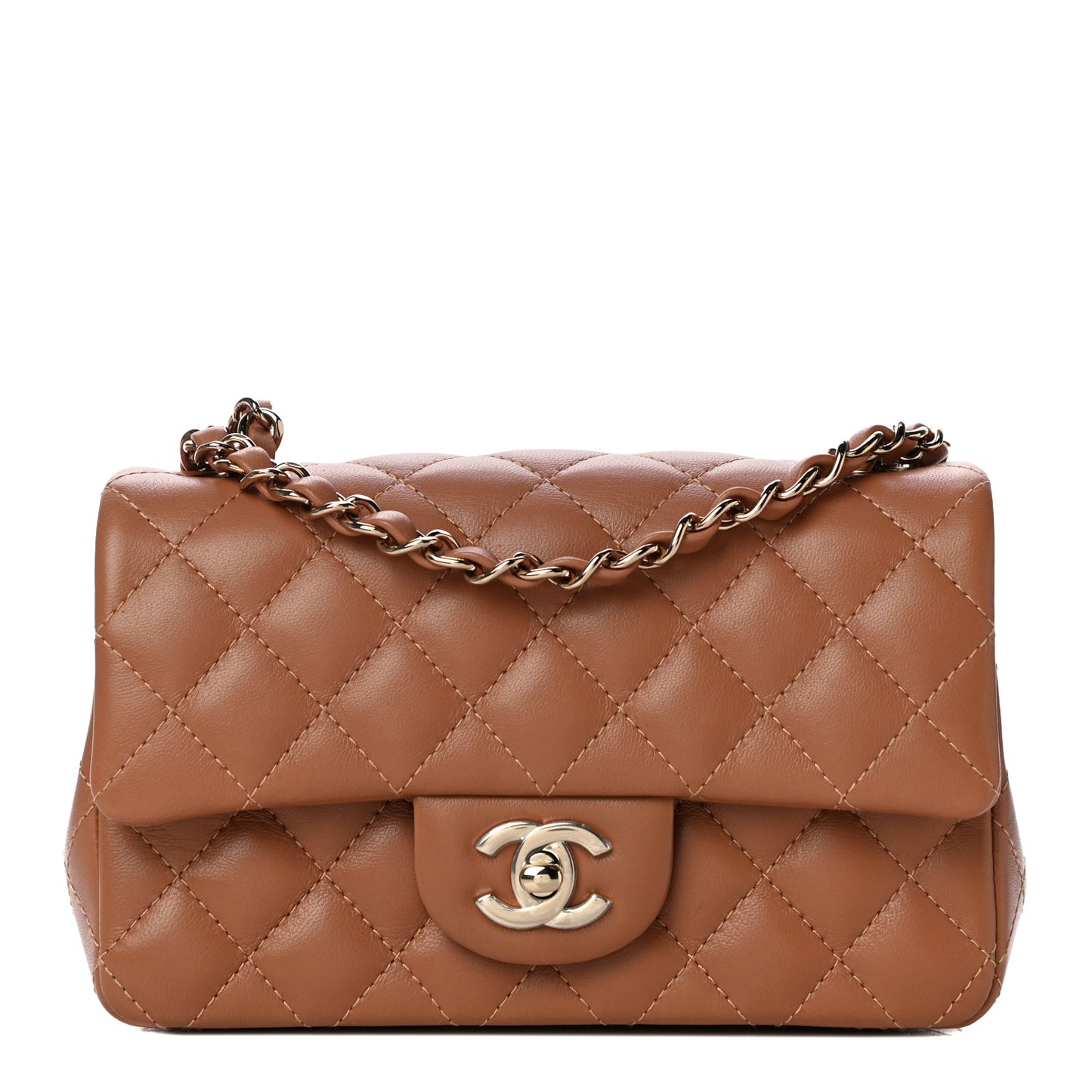 Lambskin Quilted Mini Rectangular Flap Brown