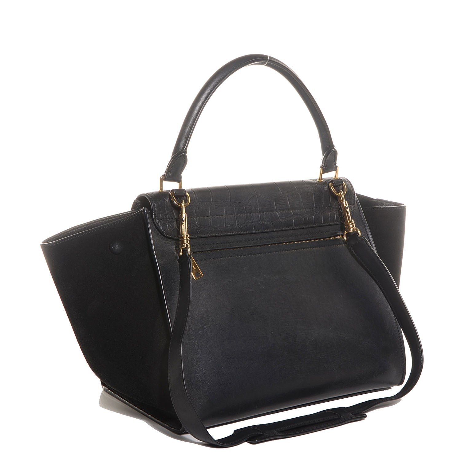 Celine Calfskin Crocodile Embossed Medium Trapeze Black 3 of 9