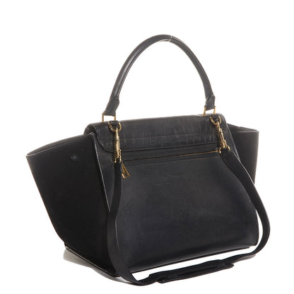 Celine Calfskin Crocodile Embossed Medium Trapeze Black 3 of 9