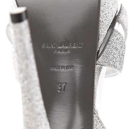 Saint Laurent Glitter Calfskin Tribute 105 Platform Sandals 37 Silver 6 of 11