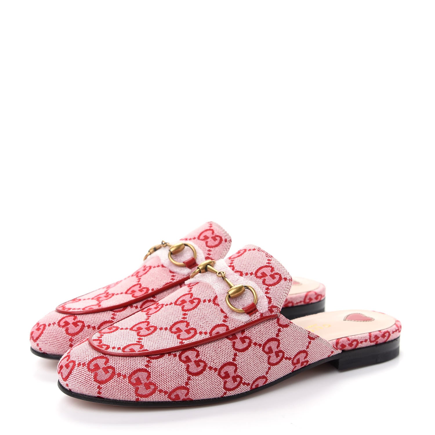 Gucci Canvas GG Monogram Horsebit Womens Princetown Slippers 35.5 Gardenia Hibiscus Red 3 of 11