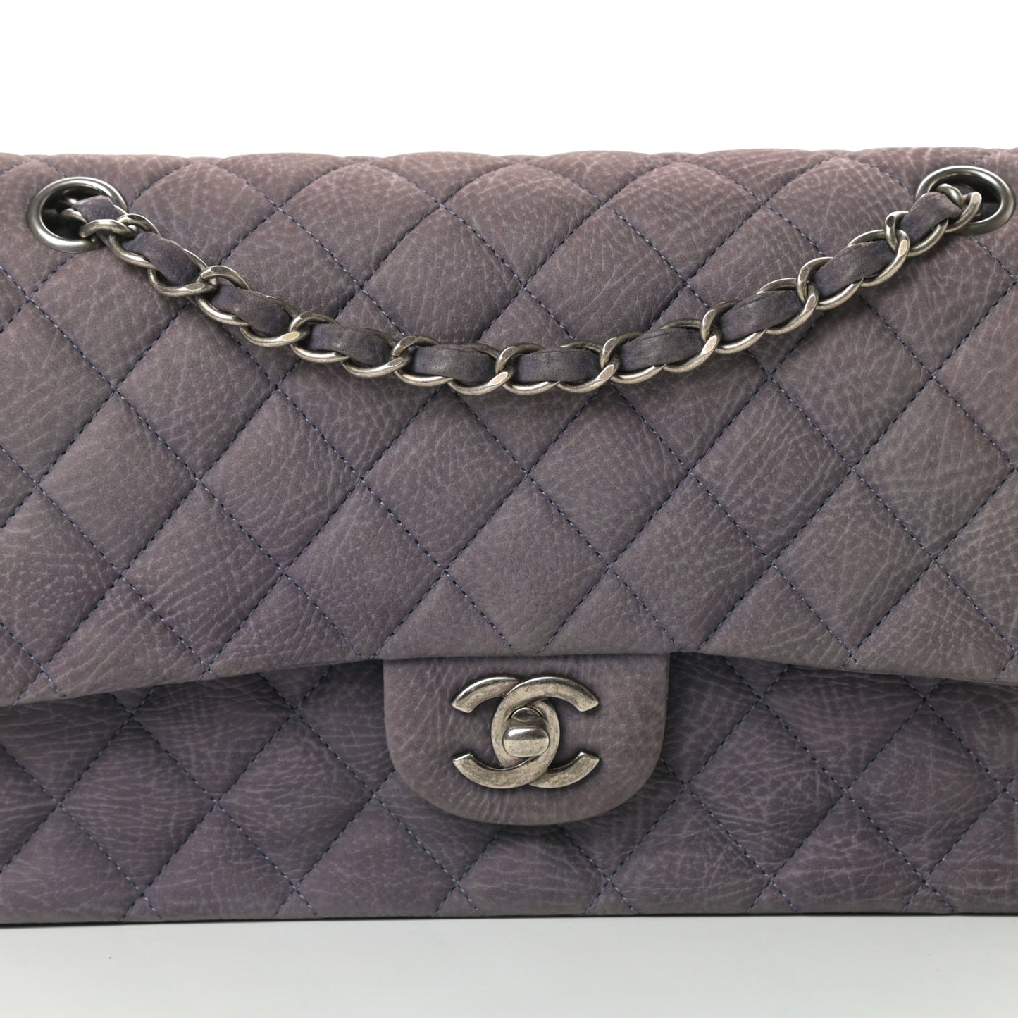 Nubuck Quilted Medium Double Flap Grey