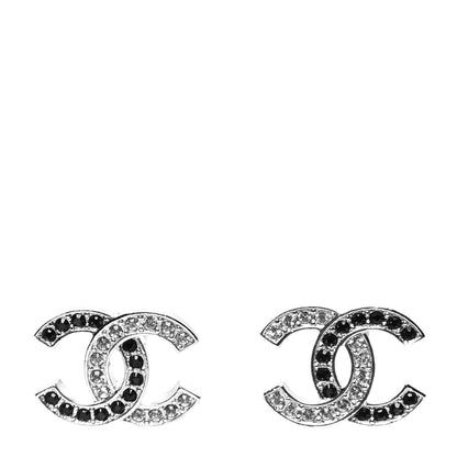 Chanel Crystal CC Earrings Silver Black 1 of 4