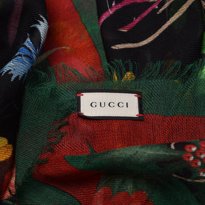Gucci Wool Silk Floral Web Square Scarf Black Dark Green 5 of 5
