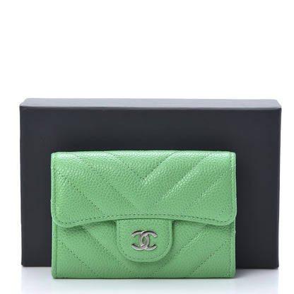 Chanel Caviar Chevron Quilted Flap Card Holder Green 9 of 9