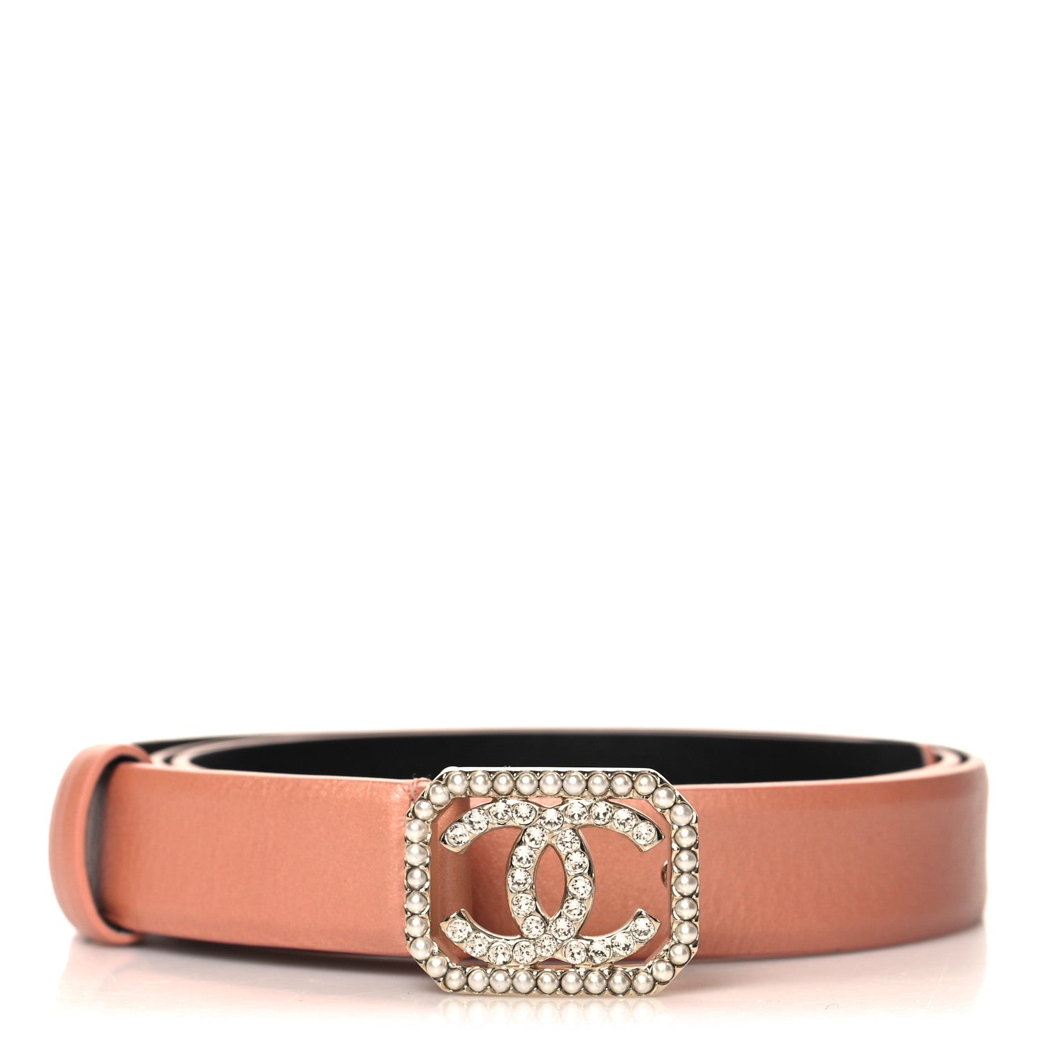 Chanel Metallic Calfskin Crystal Pearl Vendome CC Belt 80 32 Rose 1 of 5