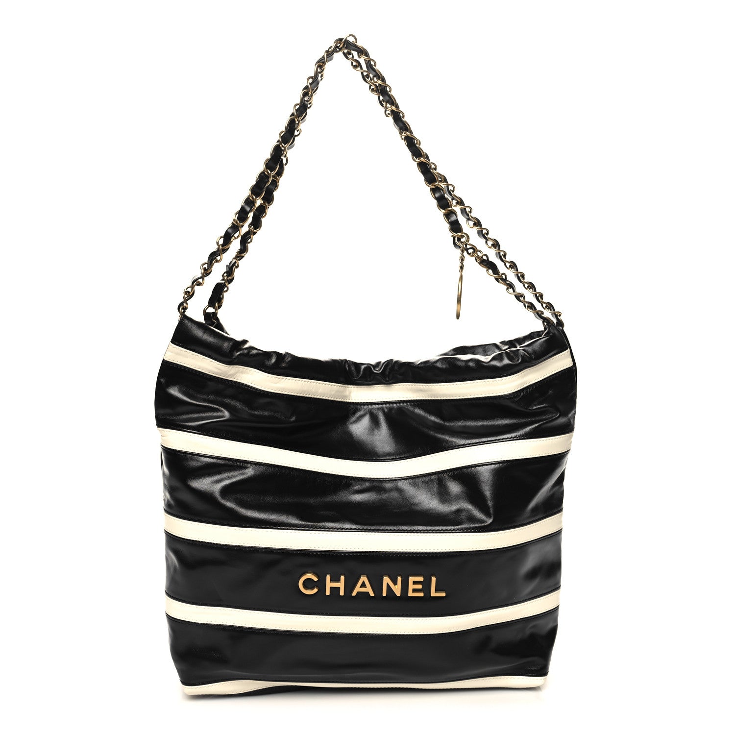 Chanel Shiny Calfskin Striped Small Chanel 22 Black White 1456262