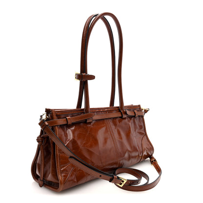 Prada Glossy Calfskin Triangle Medium Bonnie Shoulder Bag Palisander 3 of 9