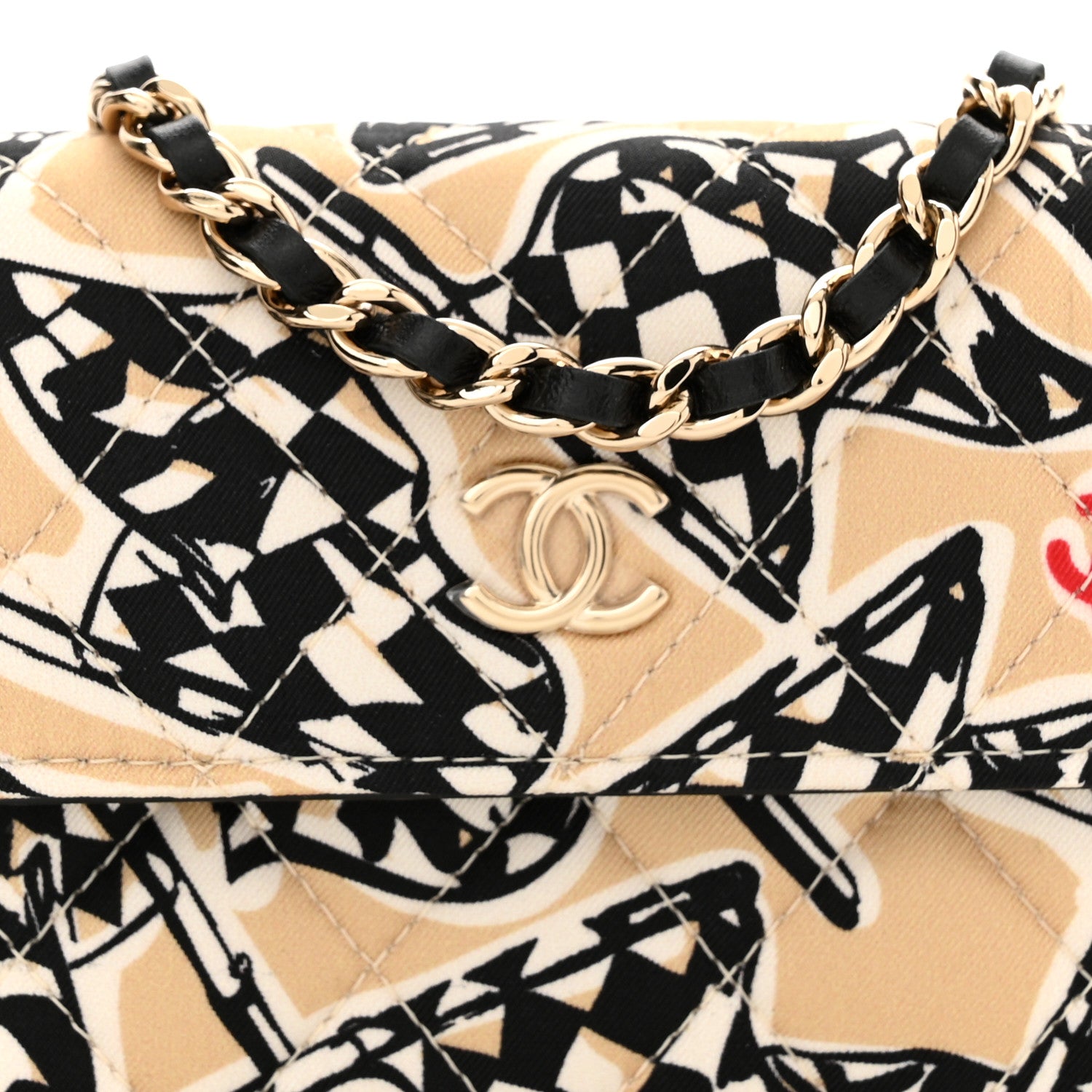 Chanel Canvas Check Flag Printed CC Clutch With Chain Beige Multicolor 9 of 12