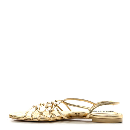 Chanel Laminated Lambskin CC Sandals 42 Gold 1 of 8