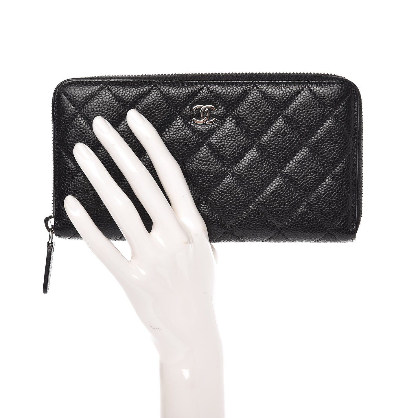 Caviar Quilted Large Gusset Zip Around Wallet Black