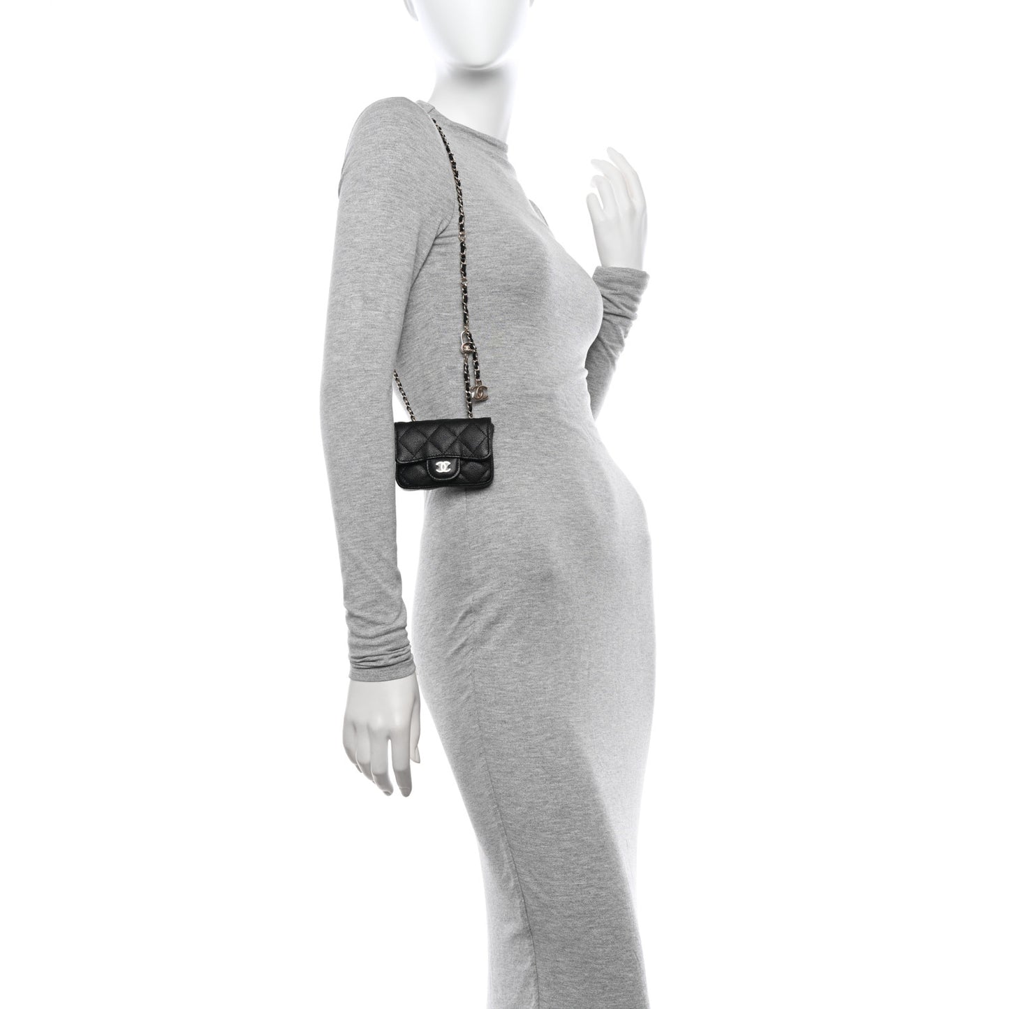 Caviar Quilted Mini Chain Belt Bag Black