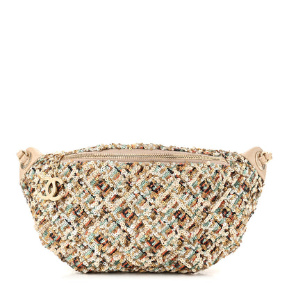 Chanel Sequin Calfskin Sparkling City Waist Bag Fanny Pack Beige 1 of 10
