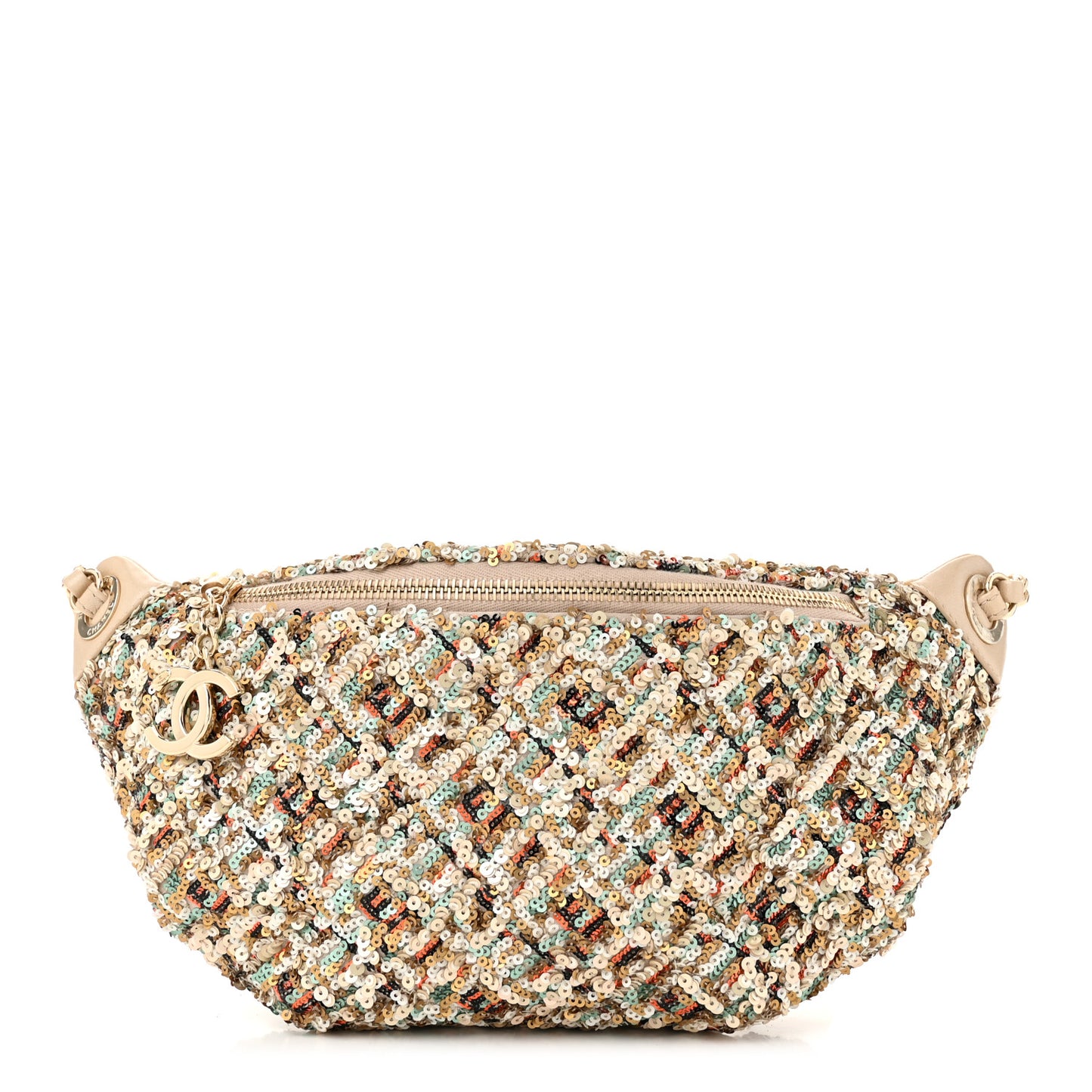 Sequin Calfskin Sparkling City Waist Bag Fanny Pack Beige