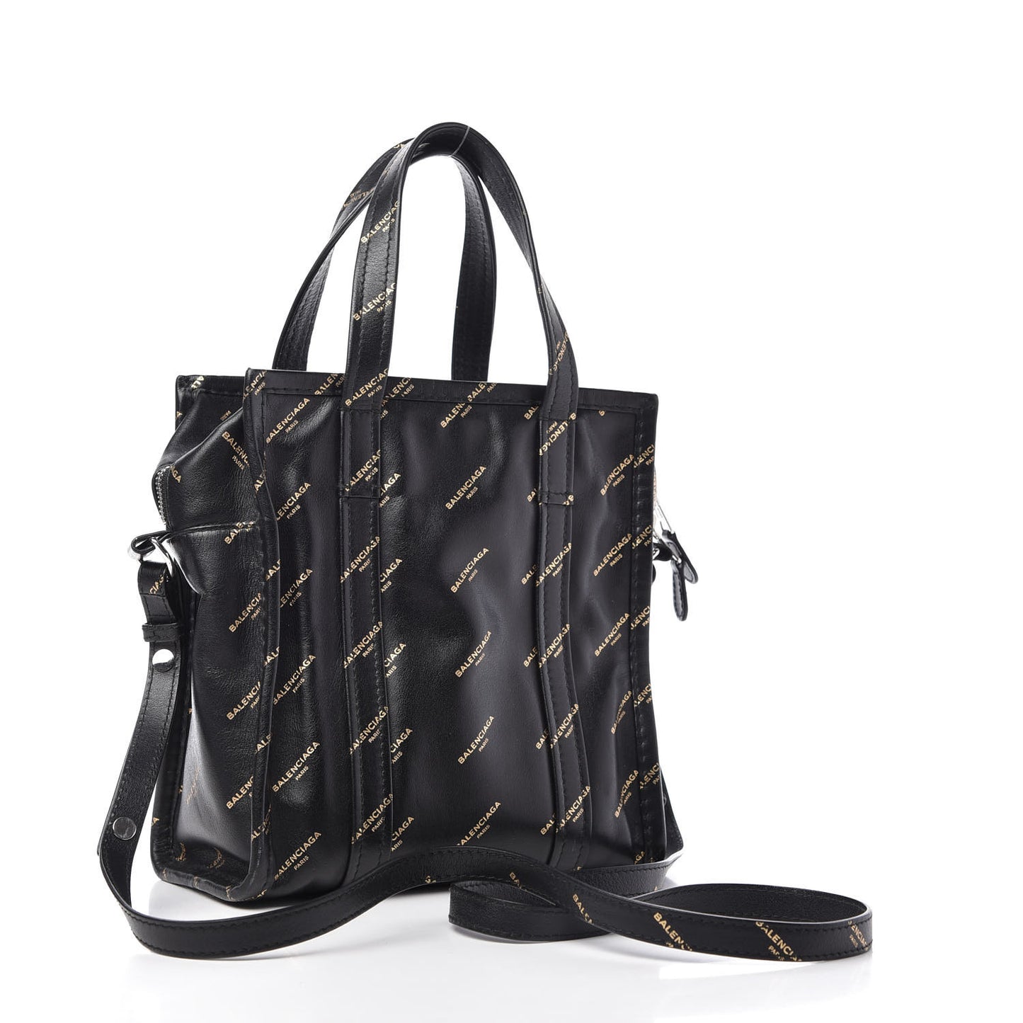 Calfskin Allover Logo XS Bazar Shopper Tote Black Gold