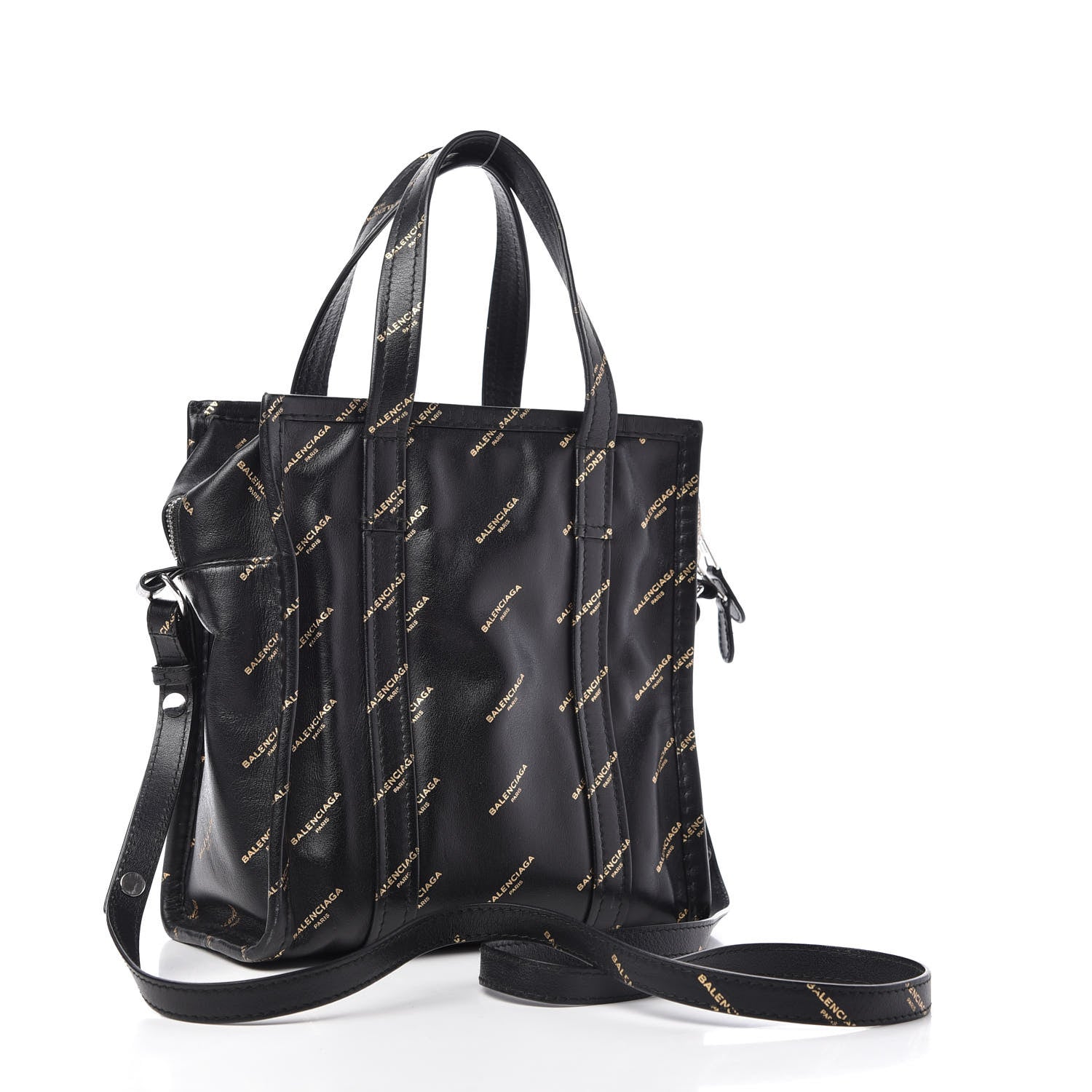 Balenciaga Calfskin Allover Logo XS Bazar Shopper Tote Black Gold 3 of 10