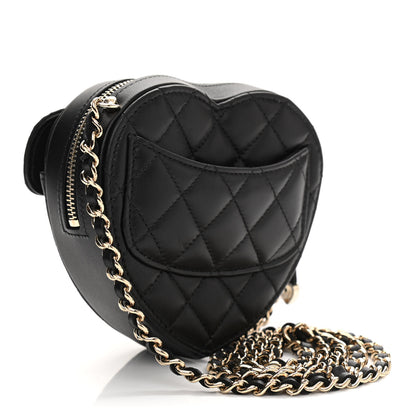 Chanel Lambskin Quilted CC In Love Heart Clutch With Chain Black 3 of 12