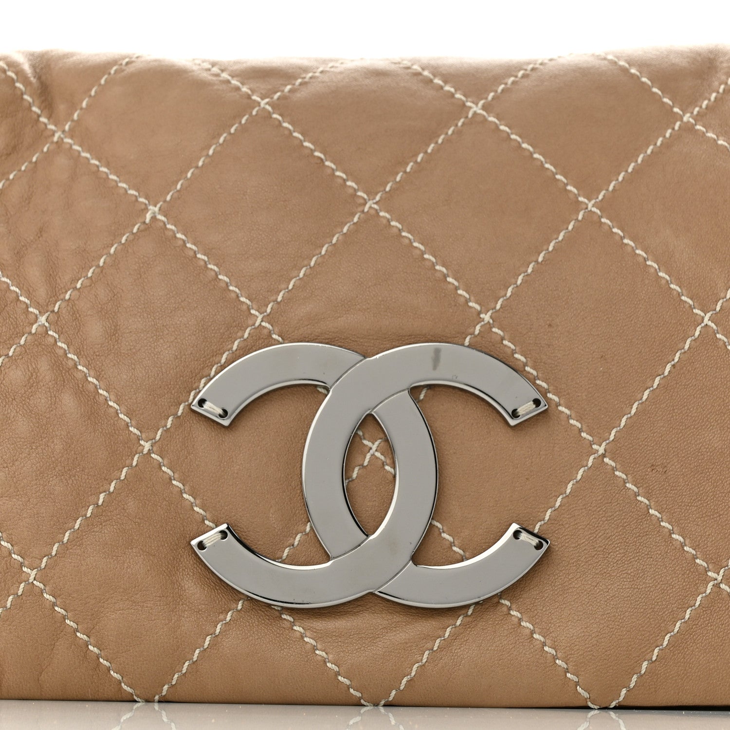 Chanel Lambskin Contrast Stitch Surpique Accordion Flap Beige 8 of 11