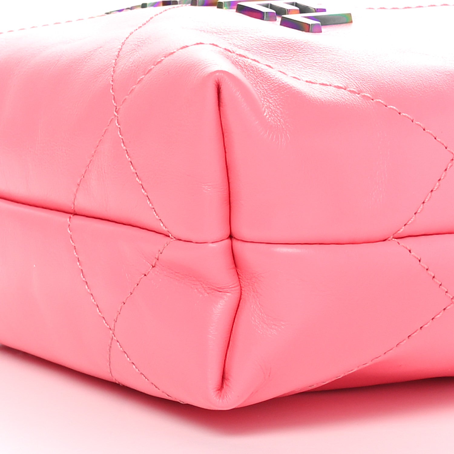 Chanel Shiny Calfskin Quilted Rainbow Metal Mini Chanel 22 Coral Pink 10 of 10