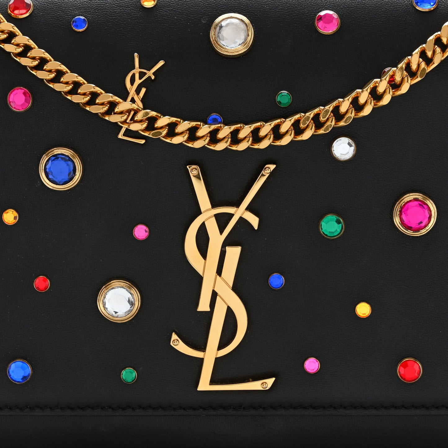 Calfskin Crystal Medium Monogram Kate Satchel Black