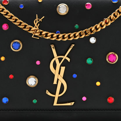 Saint Laurent Calfskin Crystal Medium Monogram Kate Satchel Black 8 of 11