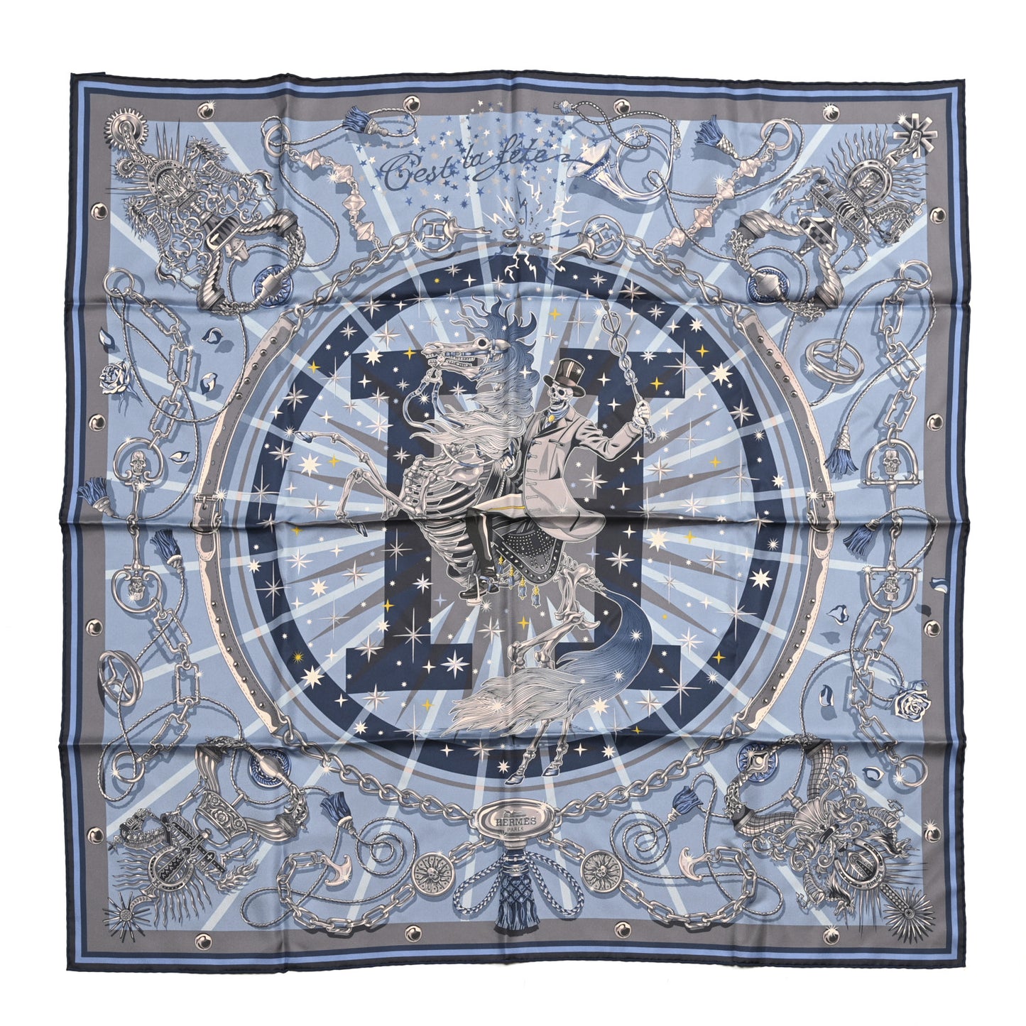 Silk C'est La Fete Double Face Scarf 90 Ciel Gris Orange
