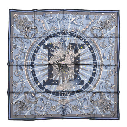 Hermes Silk C'est La Fete Double Face Scarf 90 Ciel Gris Orange 1 of 8