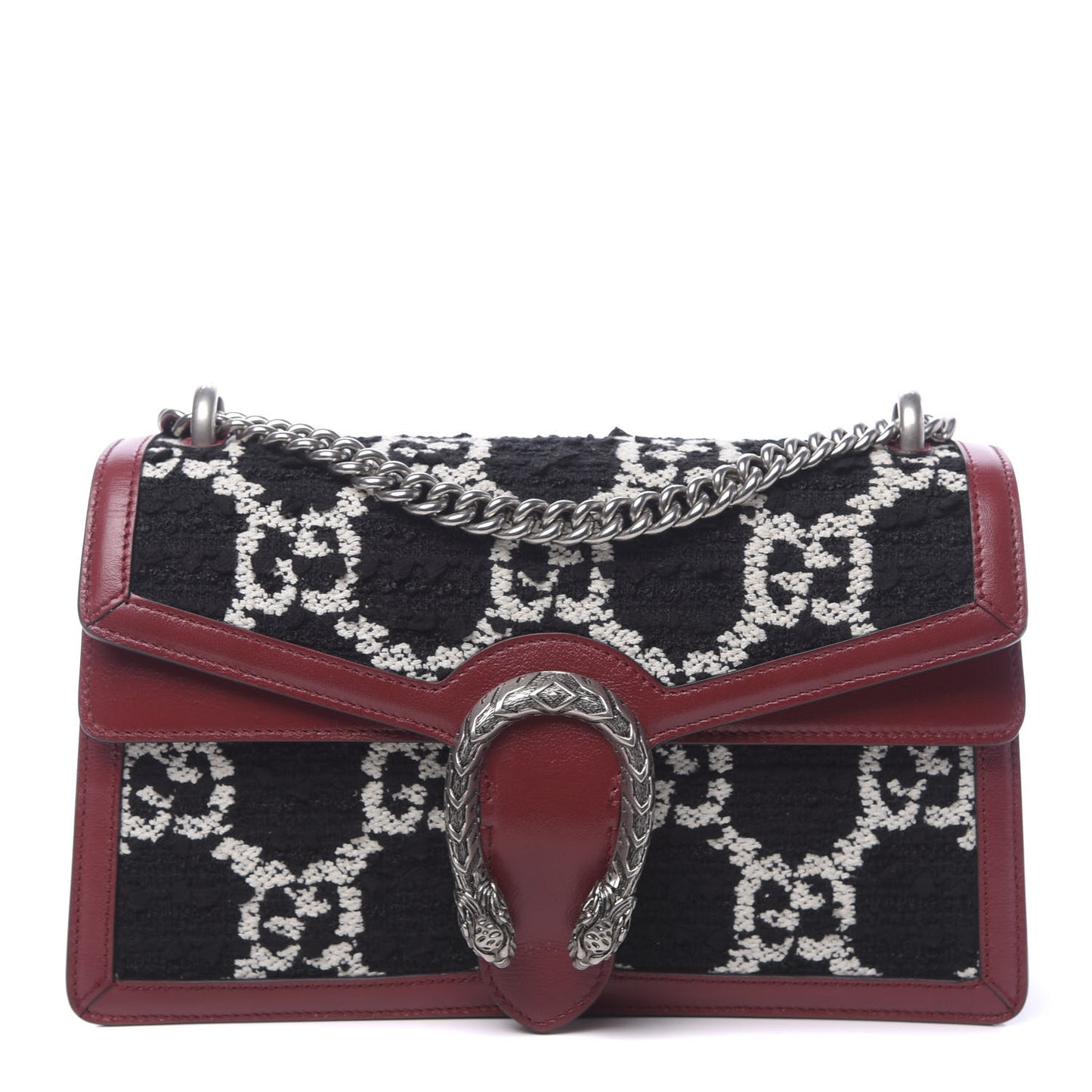 Tweed GG Monogram Small Dionysus Shoulder Bag Black White Romantic Cherry