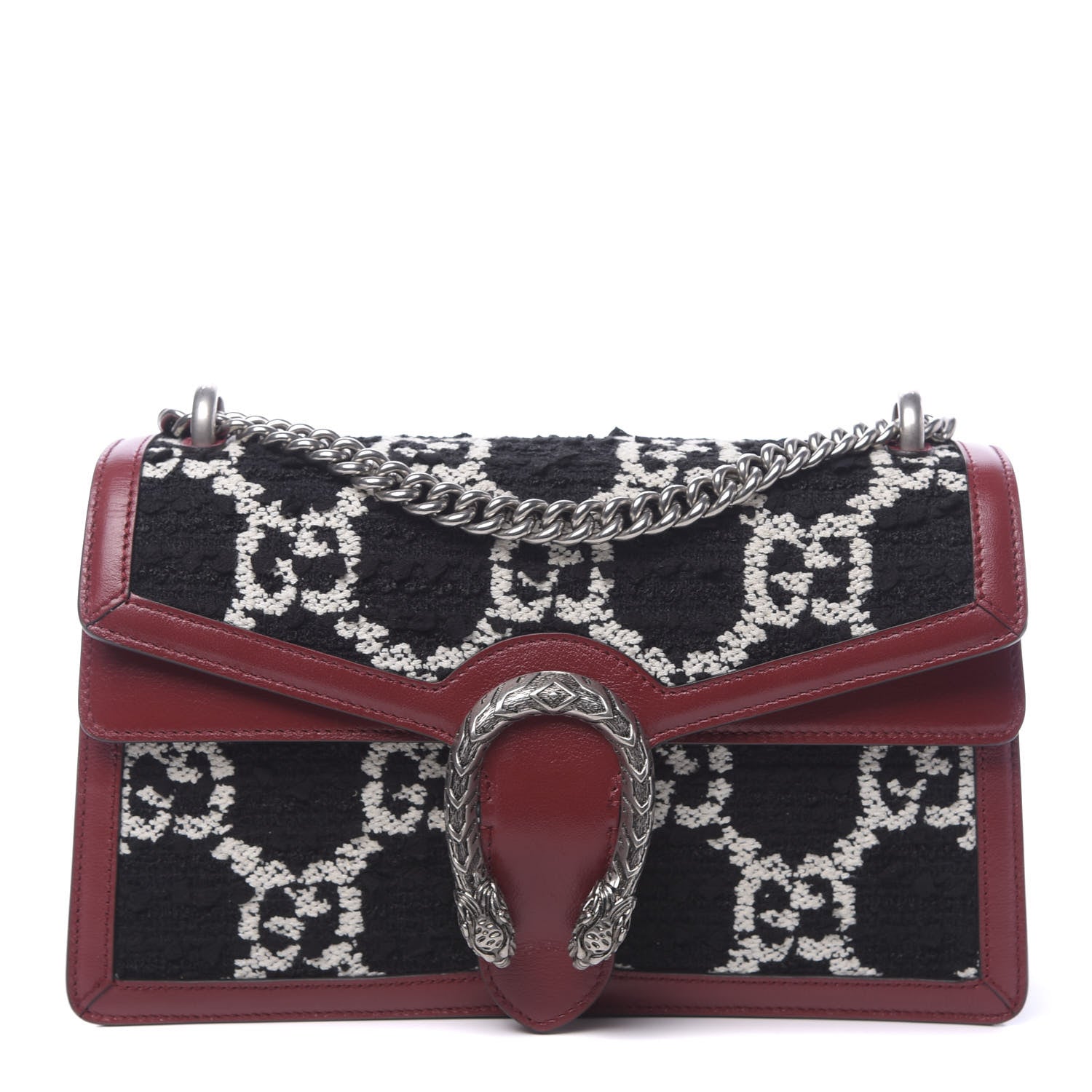 Gucci Tweed GG Monogram Small Dionysus Shoulder Bag Black White Romantic Cherry 1 of 11