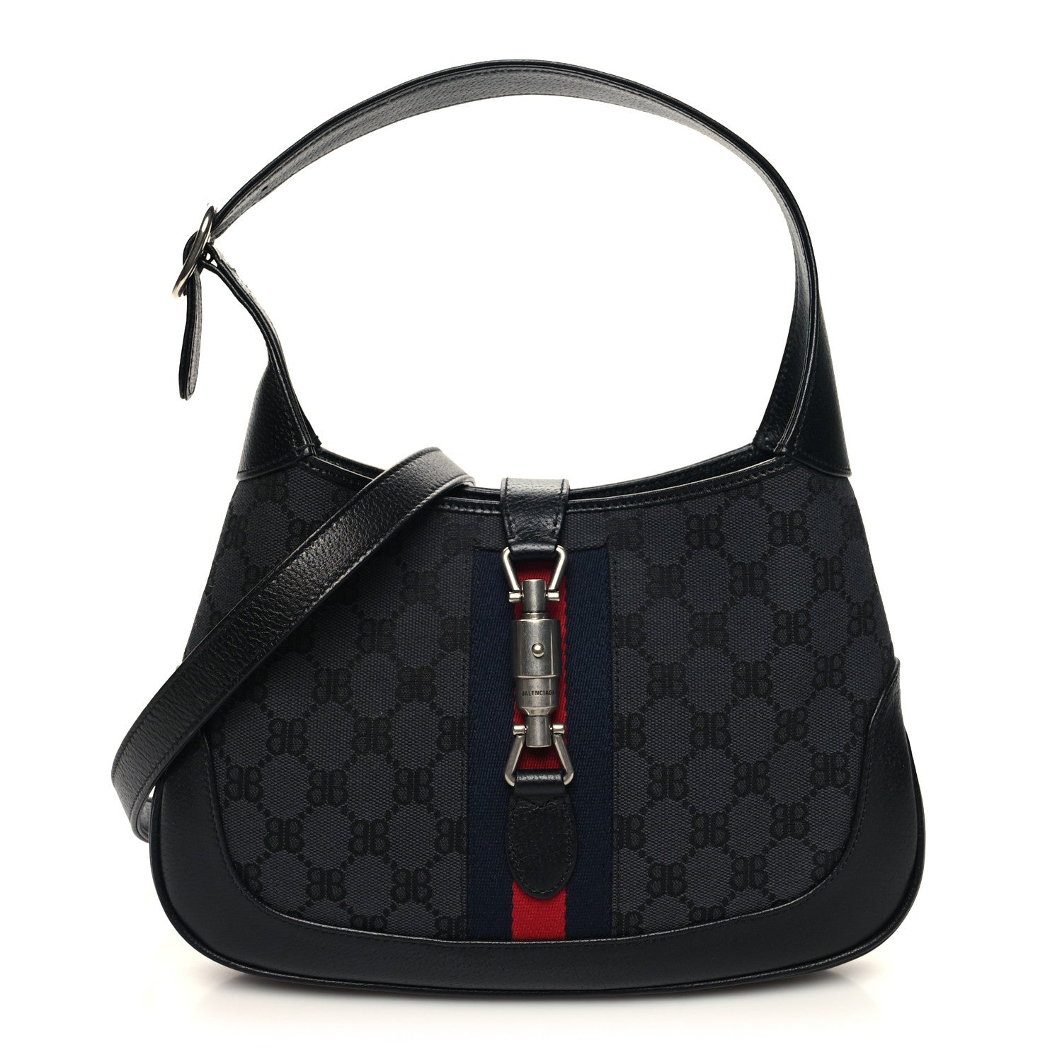 Gucci X BALENCIAGA BB Monogram Calfskin Web Small Jackie 1961 Hobo Black 1 of 10