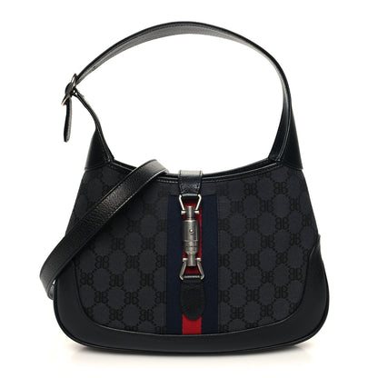 Gucci X BALENCIAGA BB Monogram Calfskin Web Small Jackie 1961 Hobo Black 1 of 10