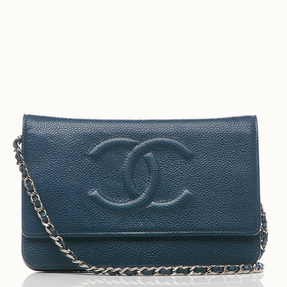 Chanel Caviar Timeless CC Wallet On Chain WOC Blue 1 of 11