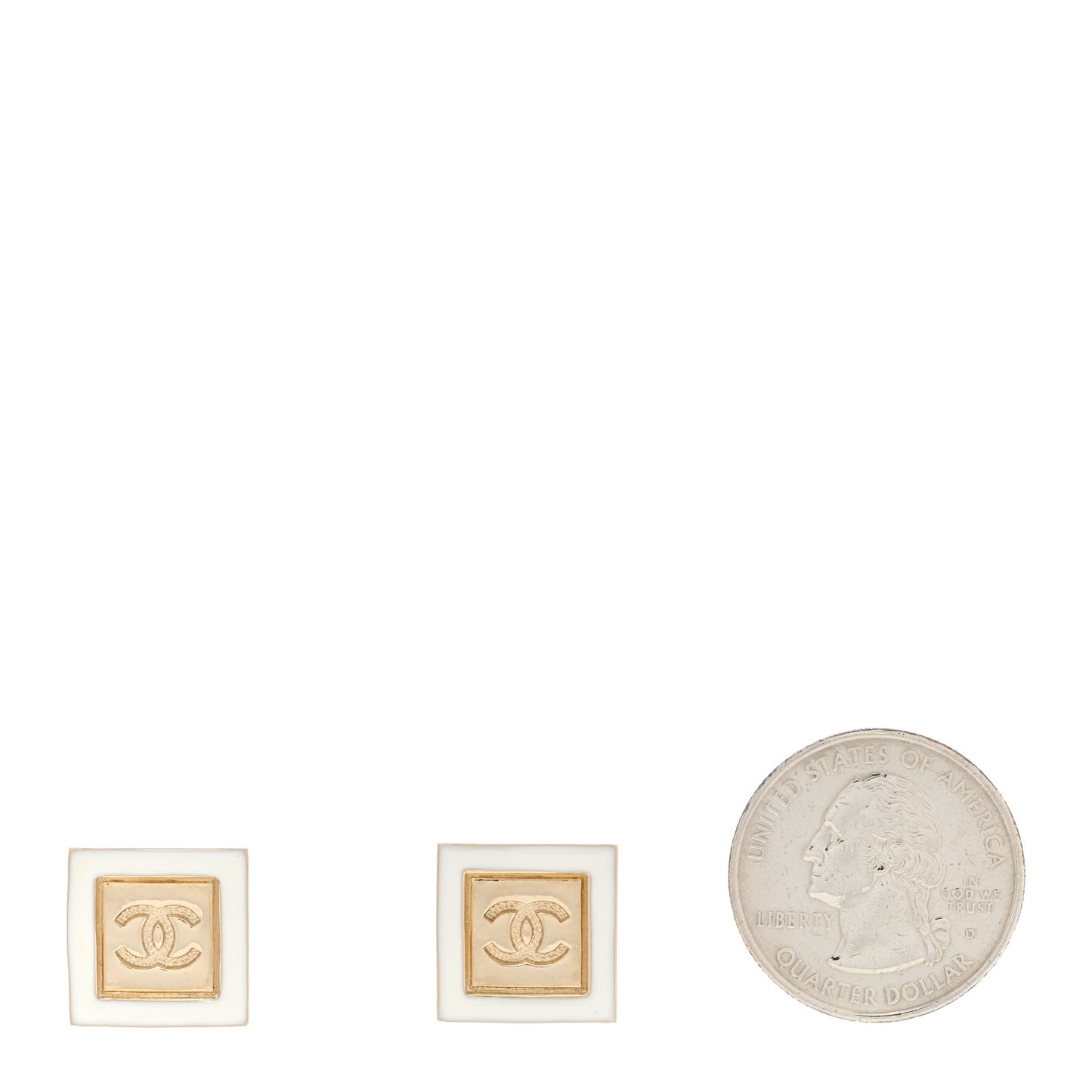 Resin CC Square Earrings Gold White