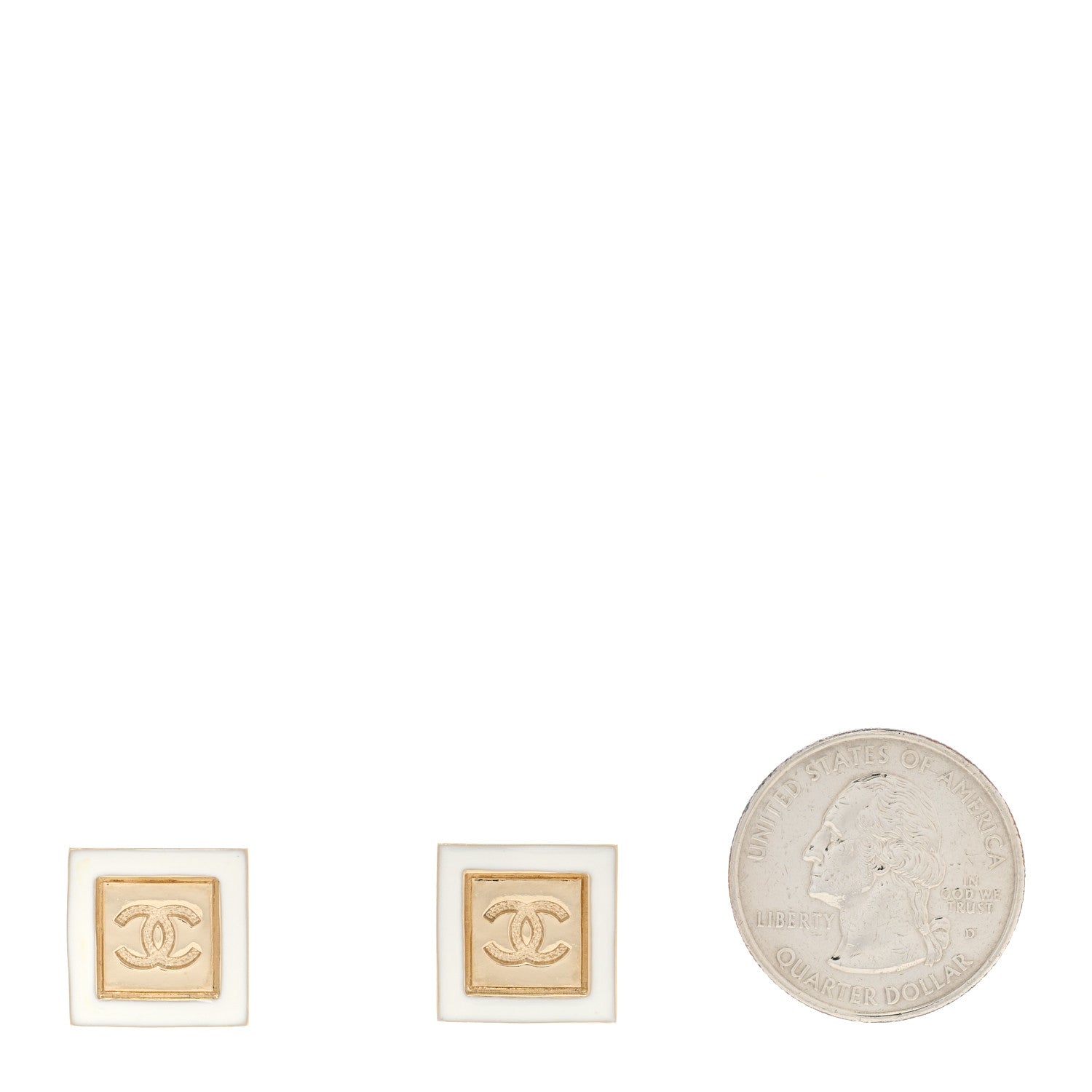 Chanel Resin CC Square Earrings Gold White 2 of 5