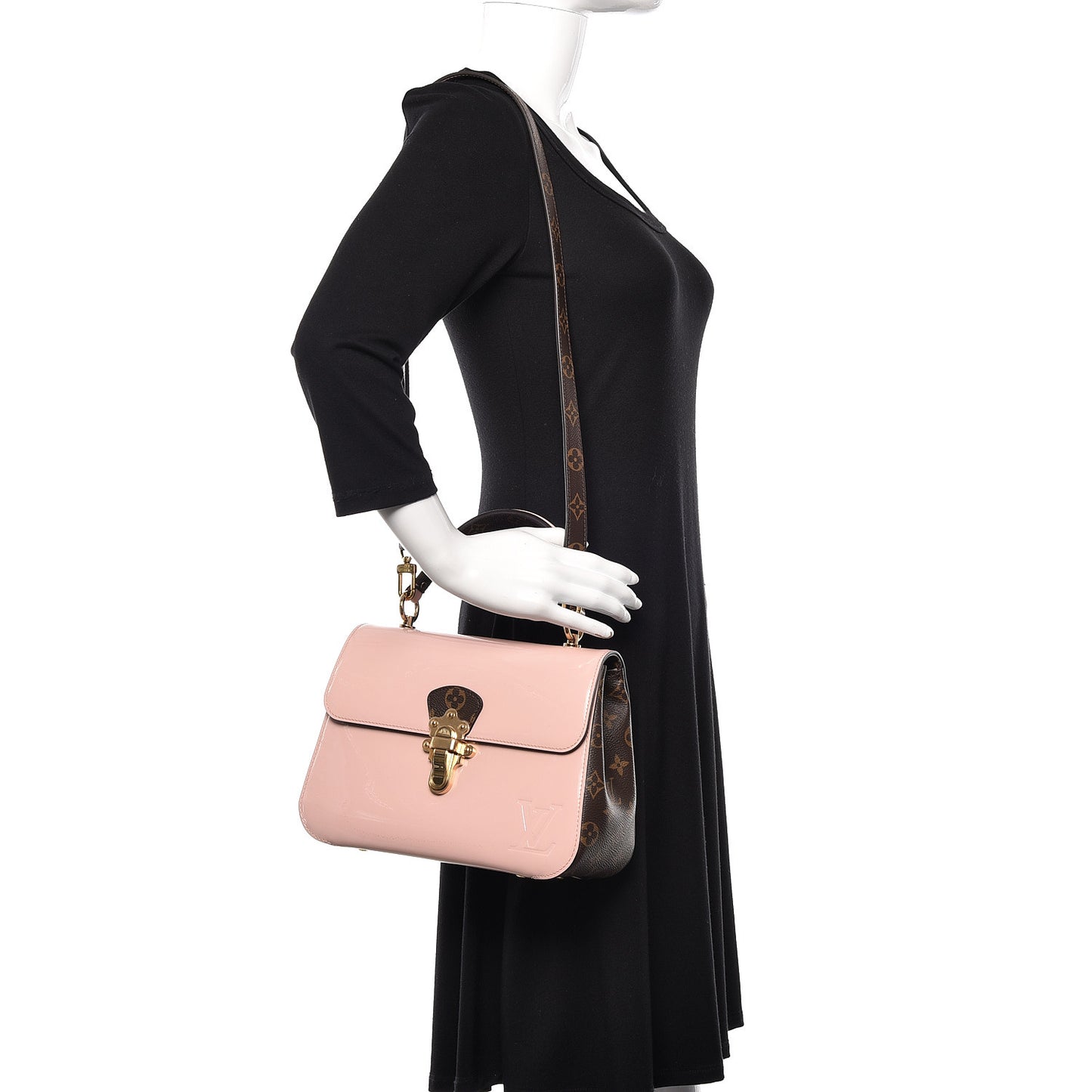 Patent Calfskin Monogram Cherrywood PM Rose Ballerine