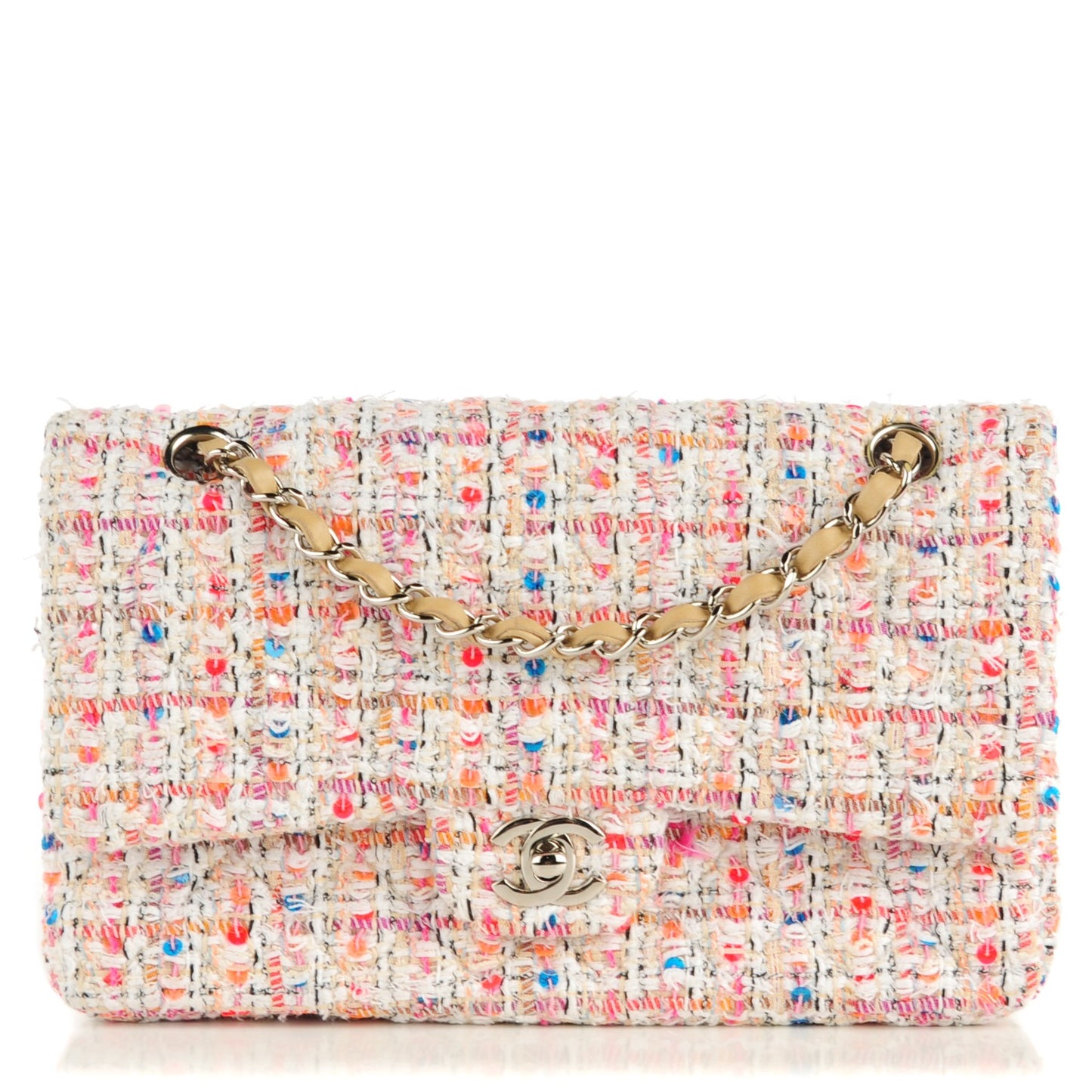 Tweed Quilted Medium Fantasy Sequin Double Flap Multicolor