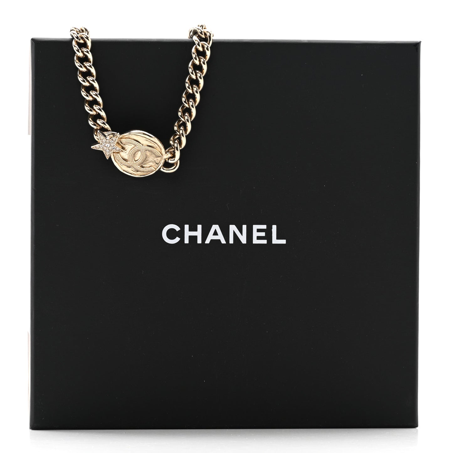 Metal Crystal Textured CC Star Chain Choker Necklace Gold