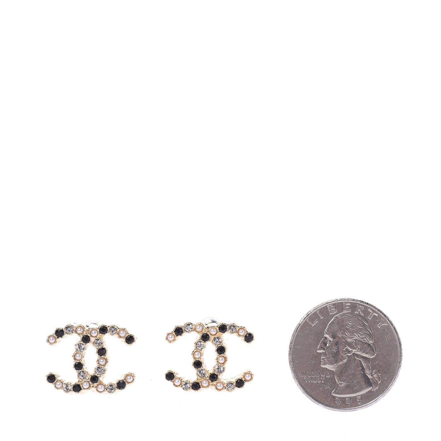Chanel Resin Pearl Crystal CC Earrings Gold Black 2 of 5