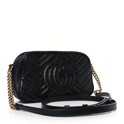 Gucci Calfskin Matelasse Small GG Marmont Chain Shoulder Bag Black 3 of 9