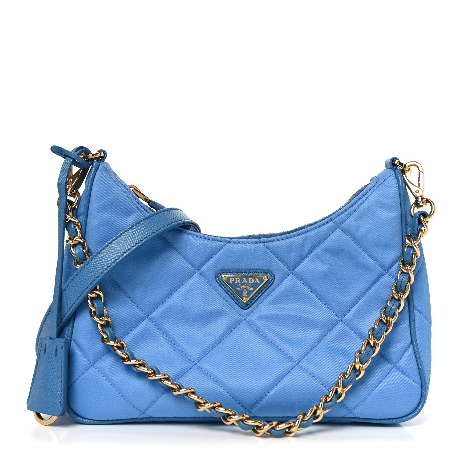 Prada Re-Nylon Saffiano Stitched Mini Re-Edition 1995 Chaine Shoulder Bag Blue 1 of 9