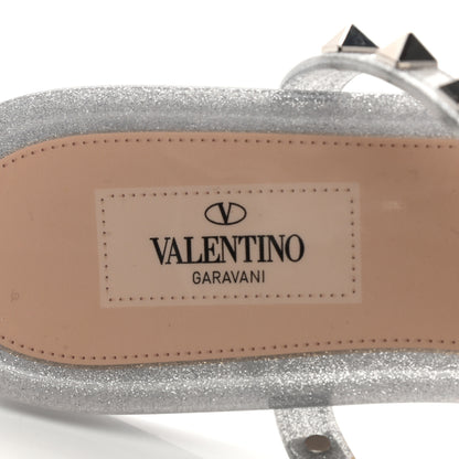 Valentino Garavani PVC Jelly Glitter Rockstud Caged Flat Thong Sandals 40 Silver 7 of 7