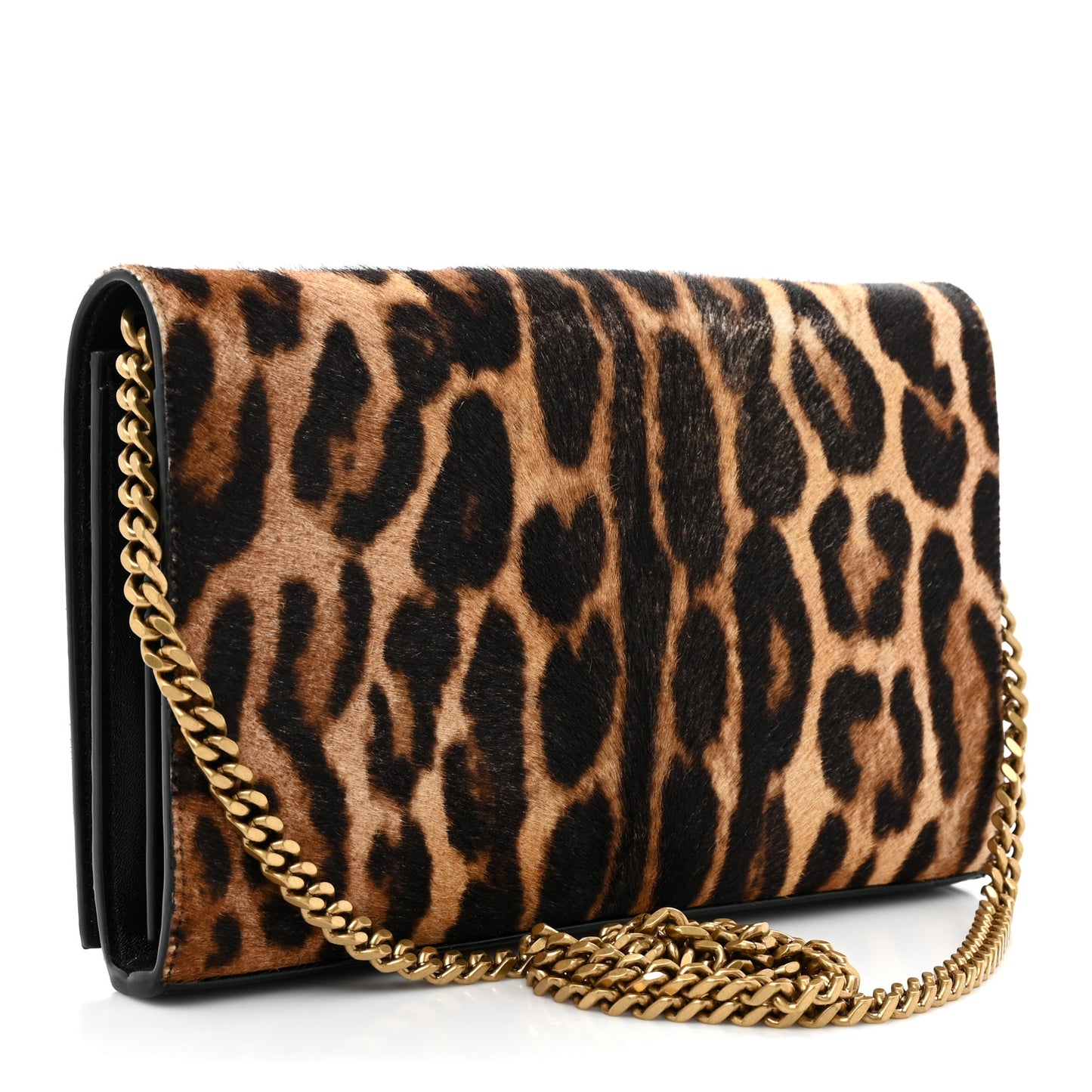 Calf Hair Monogram Chain Wallet Leopard
