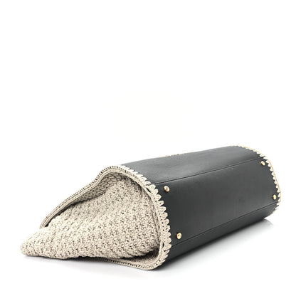 Chanel Calfskin Knit Medium Deauville Tote Black Beige 4 of 12
