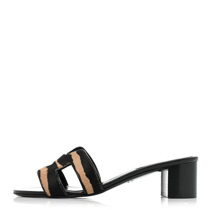 Hermes Moire Goatskin Oasis Sandals 37 Black Beige 1 of 9