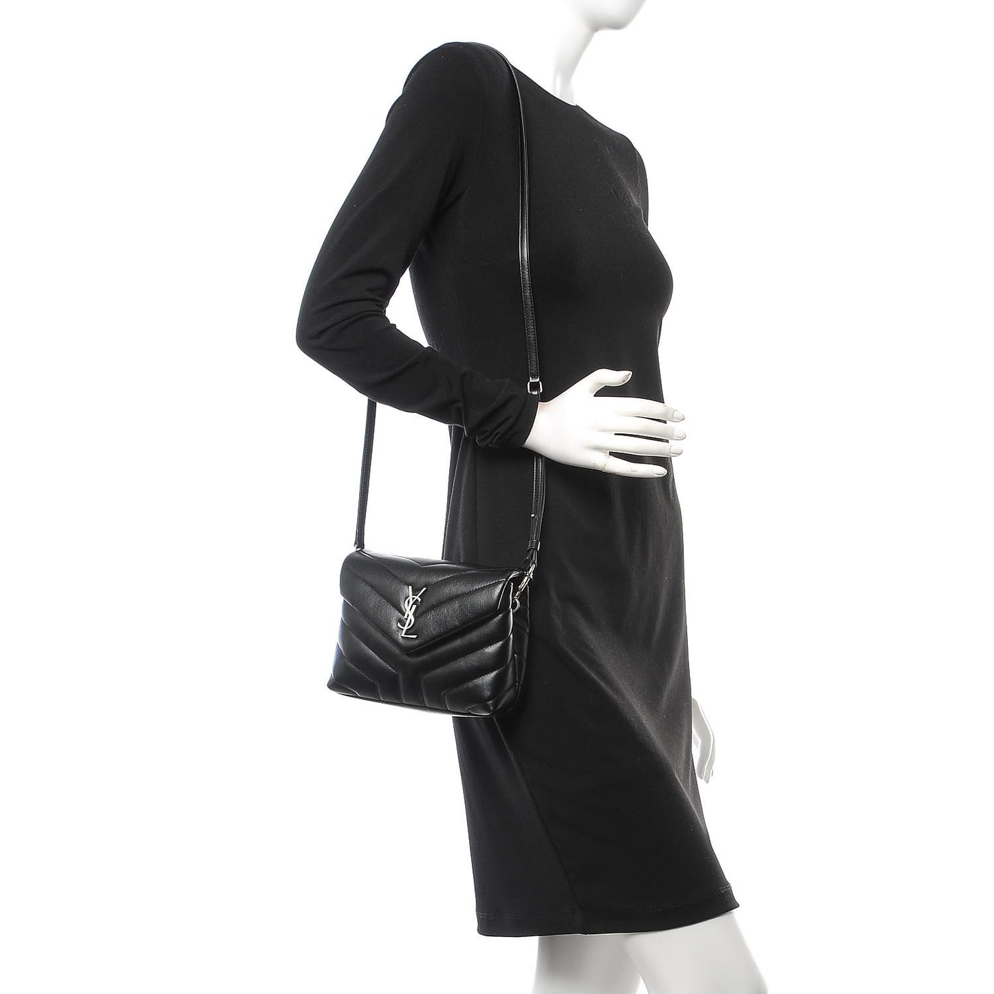 Calfskin Y Quilted Monogram Toy Loulou Crossbody Bag Black