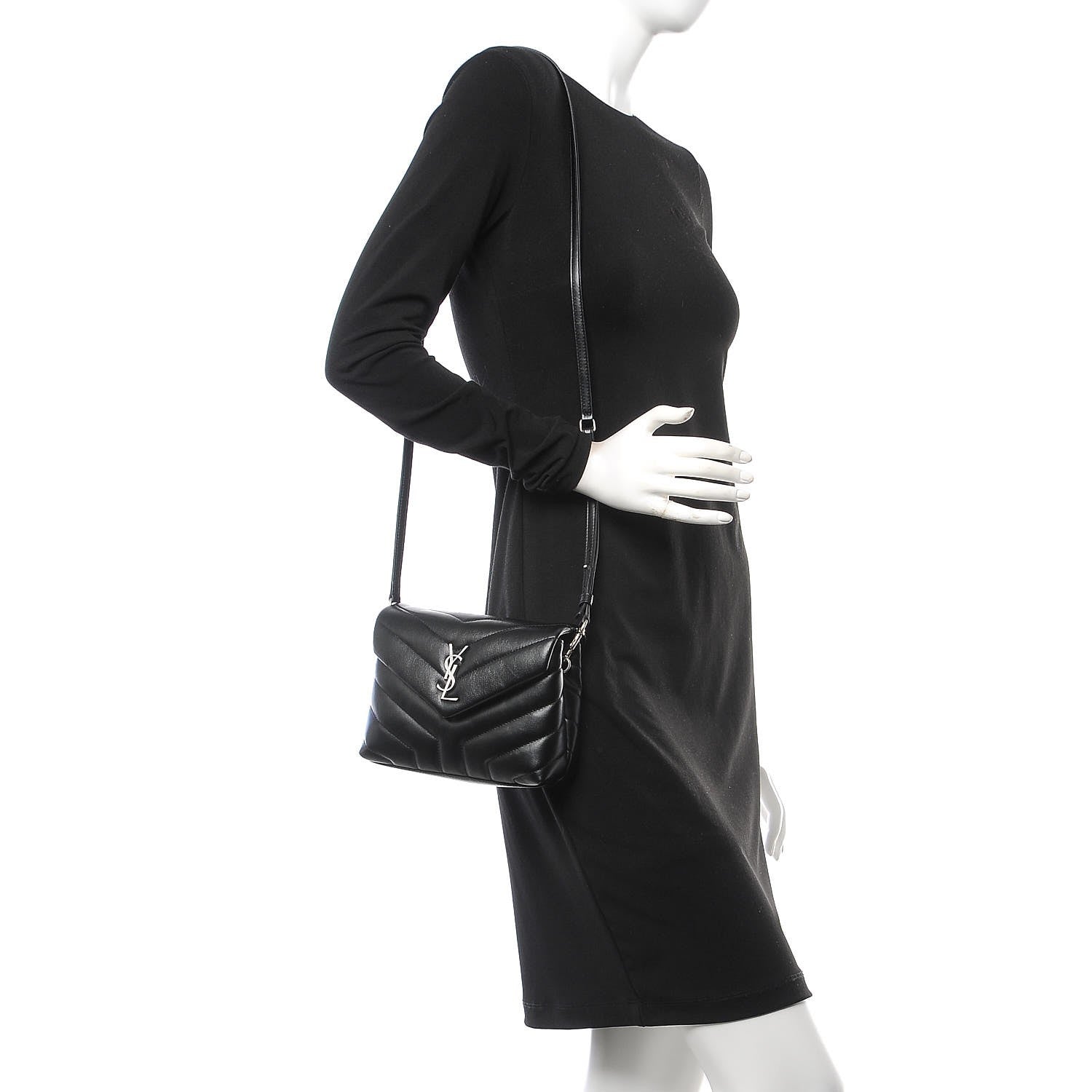 Saint Laurent Calfskin Y Quilted Monogram Toy Loulou Crossbody Bag Black 2 of 9