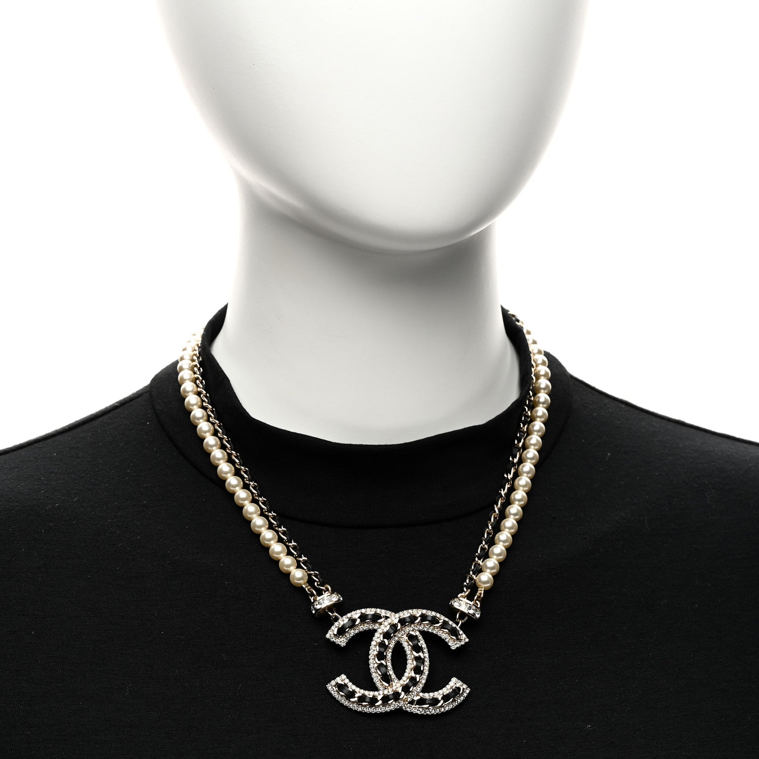 Chanel Crystal Pearl Lambskin CC Chain Choker Gold Black 2 of 6
