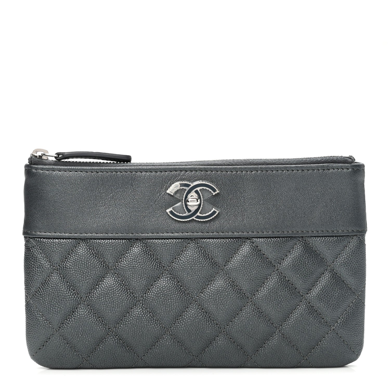 Chanel Metallic Caviar Quilted Mademoiselle Vintage Zip Pouch Dark Grey 1 of 7